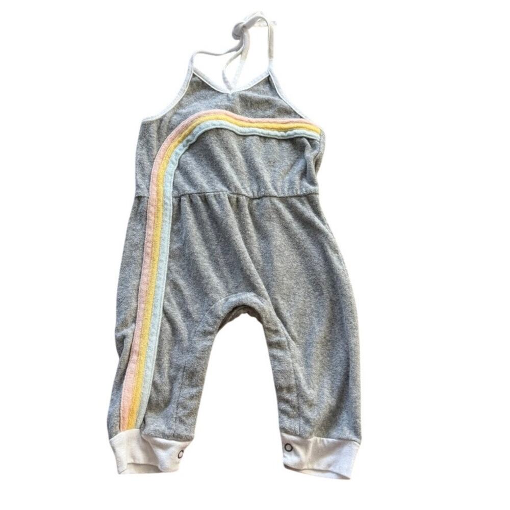 Miki Miette Gray Retro Print Terrycloth Jumpsuit Girls 12 Month